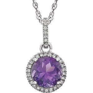 14KT WHITE GOLD ROUND AMETHYST & DIAMOND HALO NECK